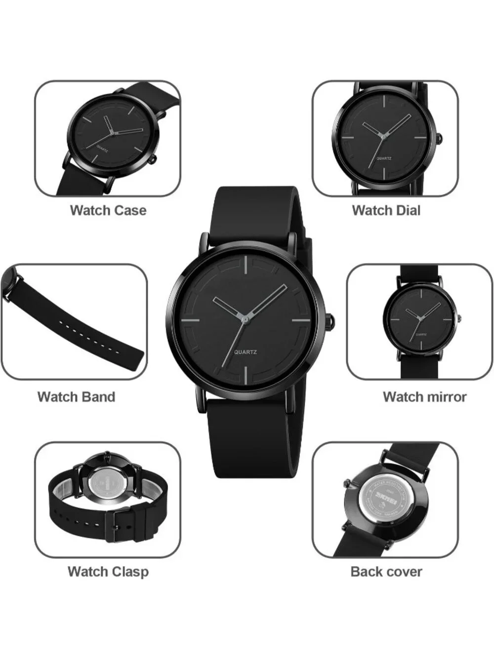 Unisex Black and Blue Lightweight Simple Luxury Quartz Silicone Band Wrist Watch